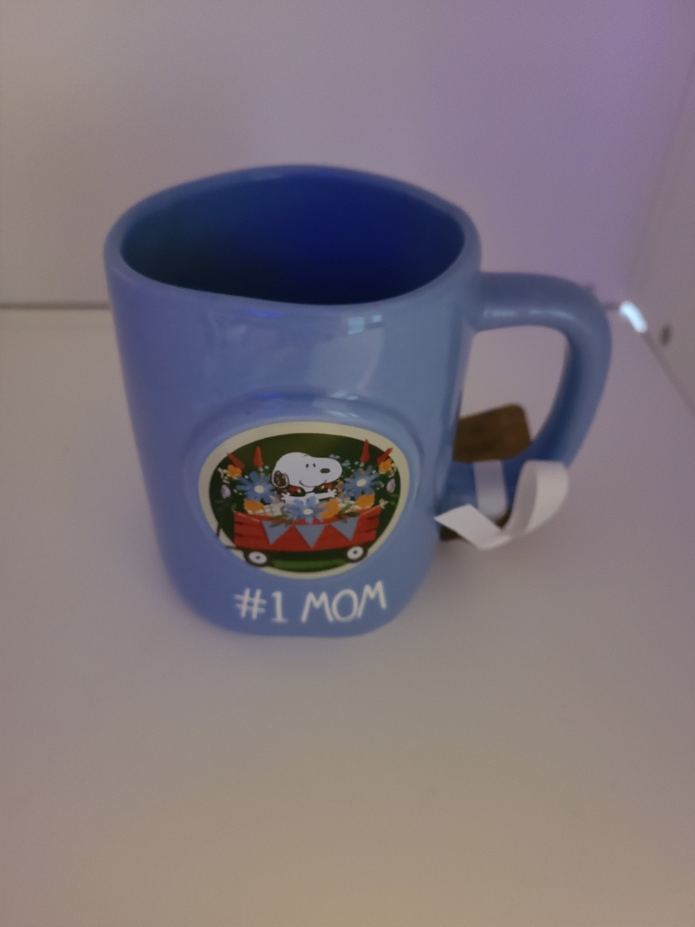 Rae Dunn Peanuts Light Blue Snoopy '#1 Mom' Ceramic Mug